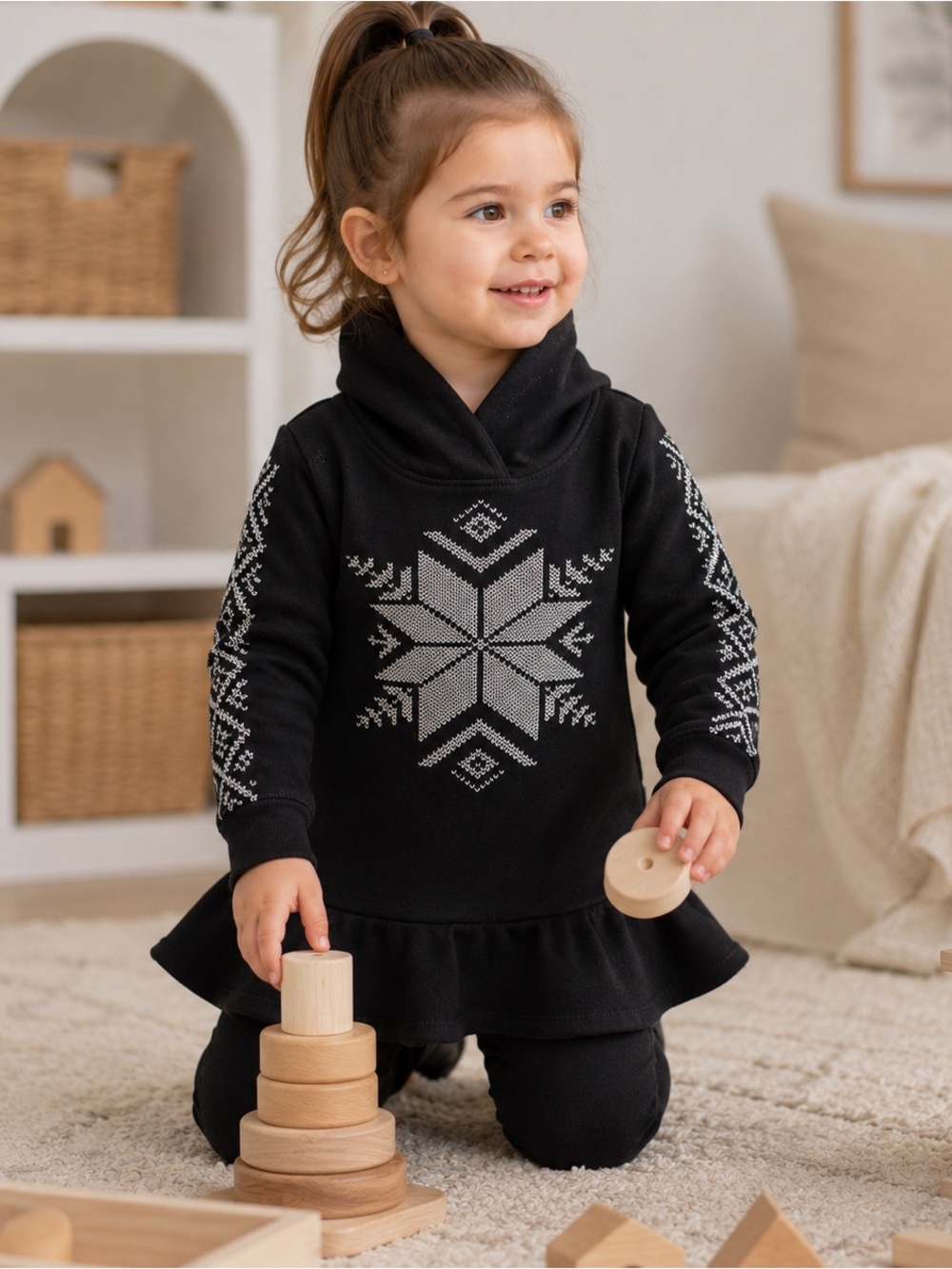 Ralph Lauren Girls 4T Black Nordic Snowflake Funnel Neck Peplum Sweatshirt